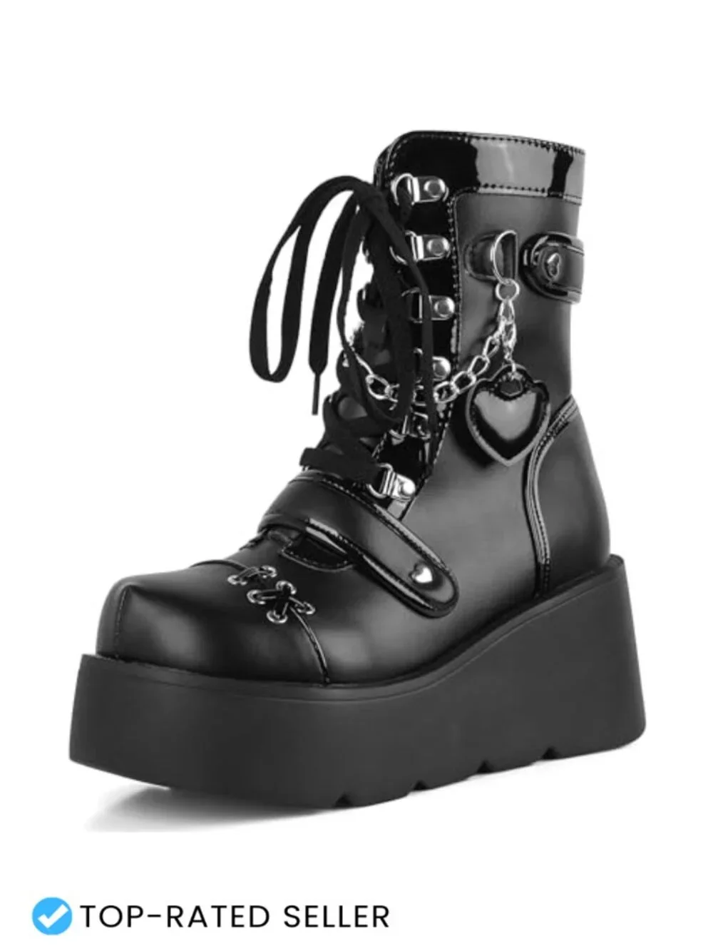 Platform Chunky Heel Boots Women Round Toe Lace Up Ankle Booties